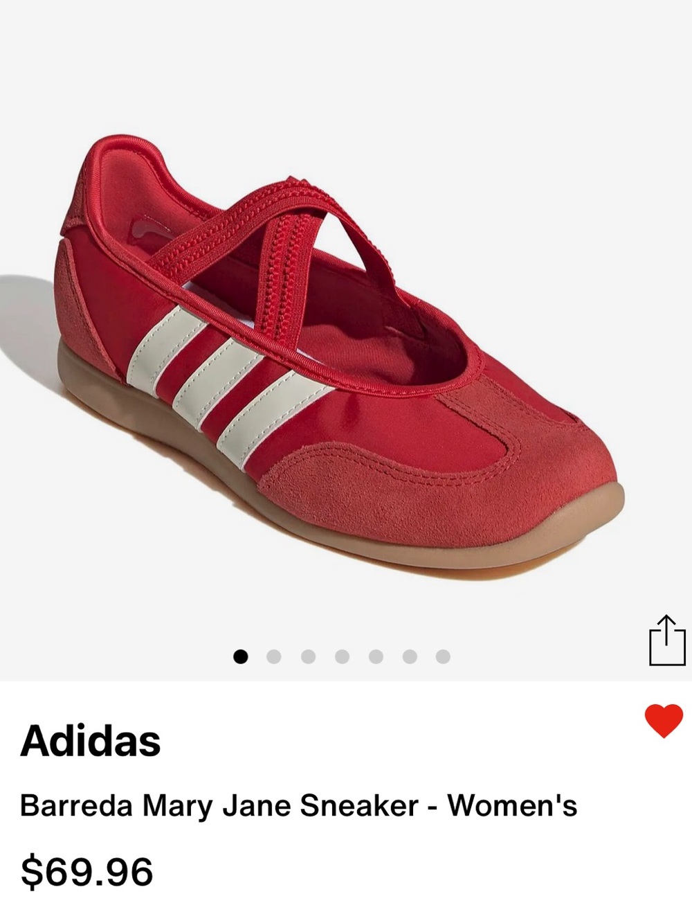 adidas Mary Jane Barreda Sneaker in Red with White Stripes - Picture 1 of 6